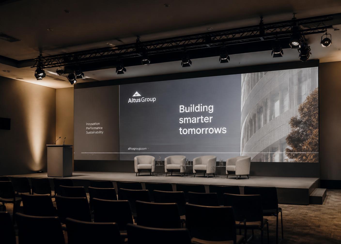 Corporate conference stage with LED video wall